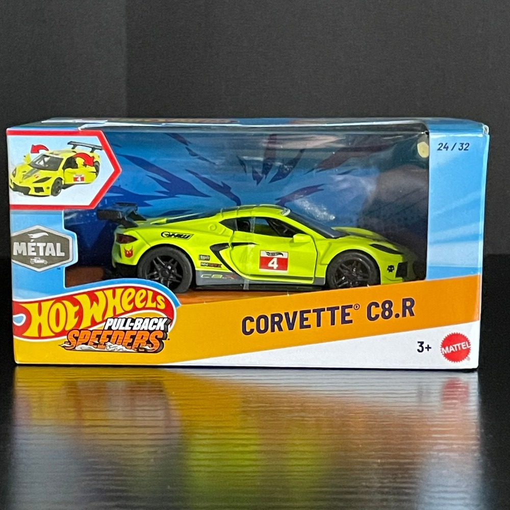 Hot Wheels Pull-Back Speeders Corvette C8.R Kids 1:43 Green New Diecast Car